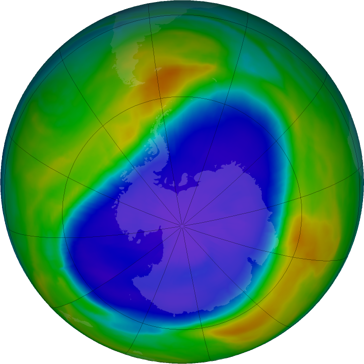 Antarctic ozone map for 18 September 2020